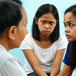 **Image Prompt:** A mediation session in Malaysia. A young Malay teenager sits across from a middle-aged Malay woman, with a mediator present. The setting is a bright, modern community center. The teenager looks remorseful, while the woman appears to be listening intently. Focus on conveying empathy and the restorative justice process.