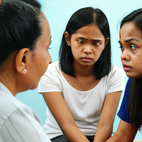 Home 6 **Image Prompt:** A mediation session in Malaysia. A young Malay teenager sits across from a middle-aged Malay woman, with a mediator present. The setting is a bright, modern community center. The teenager looks remorseful, while the woman appears to be listening intently. Focus on conveying empathy and the restorative justice process.
