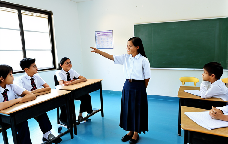 A diverse group of Malaysian secondary school students, aged 13-16, and a female teacher are seated in a bright, modern classroom, participating in a "circle process" for community building. The students are in clean, modest Malaysian school uniforms (e.g., white collared shirts and dark trousers/skirts, baju kurung), and the teacher is in modest professional attire. They are attentively listening to each other, fostering a sense of empathy and open communication. The room is tidy with educational posters on the walls. Perfect anatomy, correct proportions, natural pose, well-formed hands, proper finger count, natural body proportions, fully clothed, modest clothing, appropriate attire, professional dress, safe for work, appropriate content, family-friendly, professional photography, high quality.