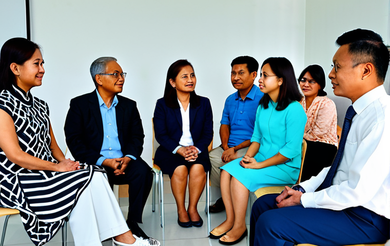 회복적 정의에서의 피해자와 가해자의 역할 - **Community Mediation:** A diverse group of Malaysians (Malay, Chinese, Indian) are seated in a brig...