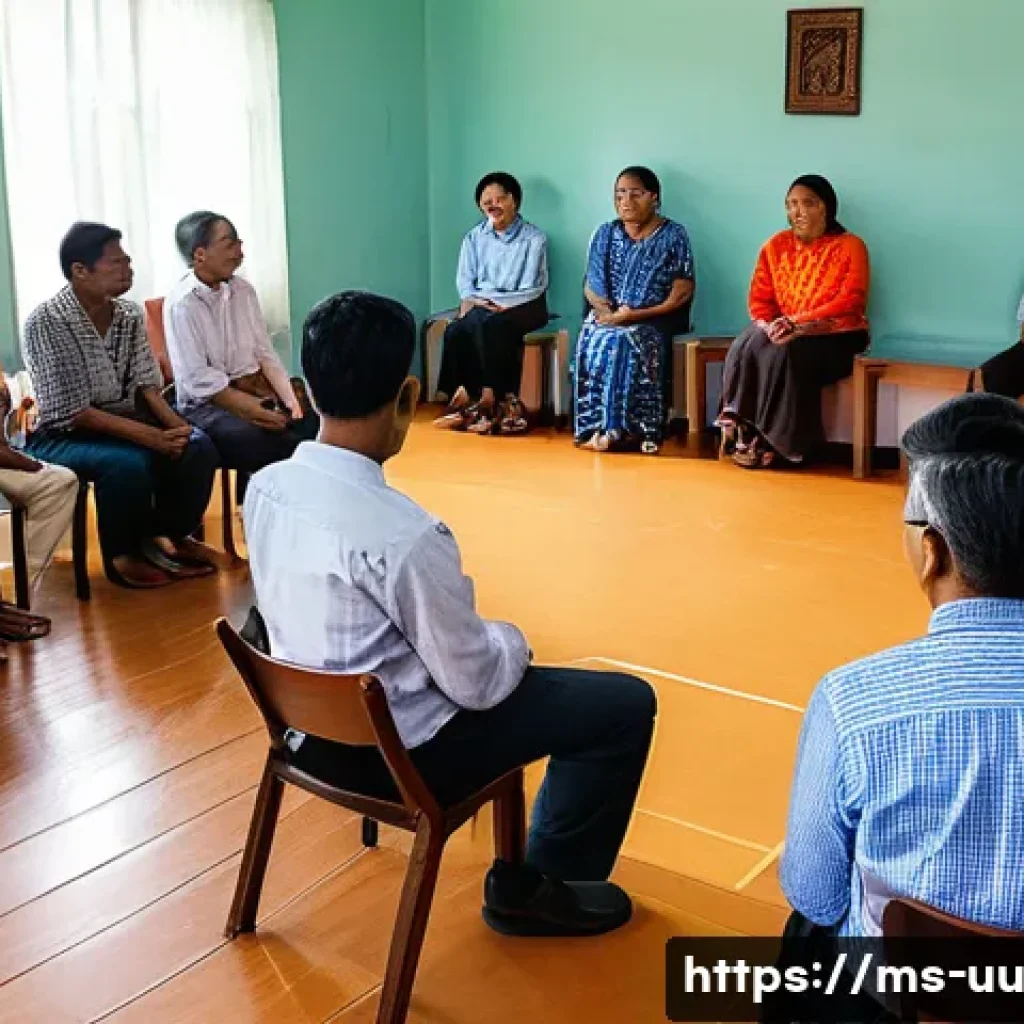 회복적 정의와 트라우마 회복의 연관성 - A deeply empathetic and focused restorative justice circle taking place in a brightly lit, comfortab...