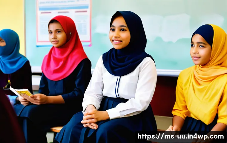 회복적 정의 실천을 위한 인식 변화 방법 - A diverse group of Malaysian school children aged around 12-15, wearing school uniforms and sitting ...