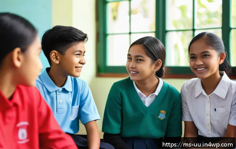 회복적 정의 교육에 필요한 커리큘럼 - A diverse group of Malaysian school students and teachers sitting in a bright classroom arranged in ...