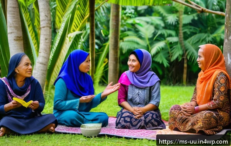 회복적 정의와 성격 형성의 상관관계 - A diverse Malaysian community gathering in a peaceful village setting, engaging in a restorative jus...
